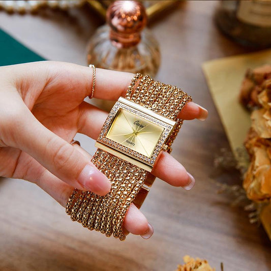 🔥Ladies Rhinestone Quartz Square Watch