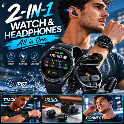 📢📢50% OFF !! ⏰2-in-1 Smartwatch With Built-in Wireless Earbuds 🎧️