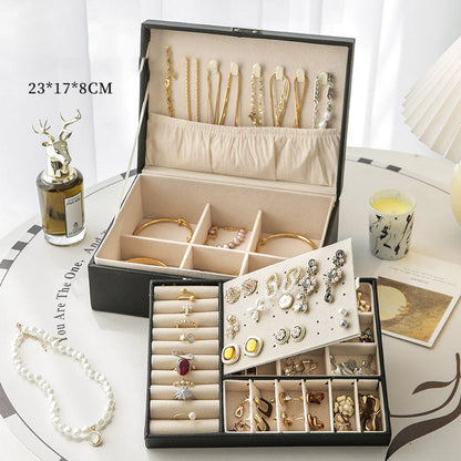 Large Capacity PU Leather Earrings & Necklace Organizer with Lock