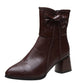 Women's Thick Heel Leather Bow Boots