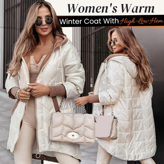 Women's Warm Winter Coat with High-Low Hem