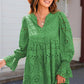 Women's V-Neck Lace-Up Hollow-Out Dress with Flared Sleeves