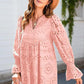 Women's V-Neck Lace-Up Hollow-Out Dress with Flared Sleeves