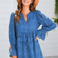 Women's V-Neck Lace-Up Hollow-Out Dress with Flared Sleeves