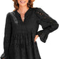 Women's V-Neck Lace-Up Hollow-Out Dress with Flared Sleeves