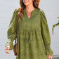 Women's V-Neck Lace-Up Hollow-Out Dress with Flared Sleeves