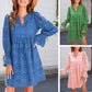 Women's V-Neck Lace-Up Hollow-Out Dress with Flared Sleeves