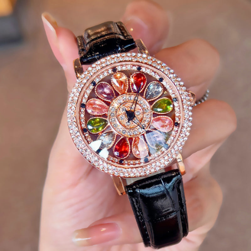 Women's Rotating Dial Watch with Colored Simulated Diamonds – rexemall