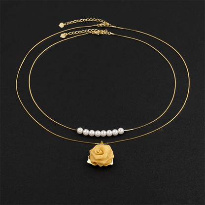 💕New Arrival💕3D Rose & Pearl Double Layered Necklace (2 set suits)