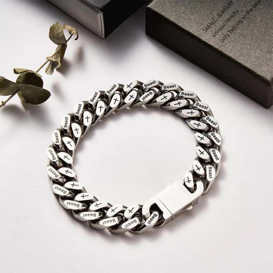 Unisex Engraved Curb Chain Bracelet
