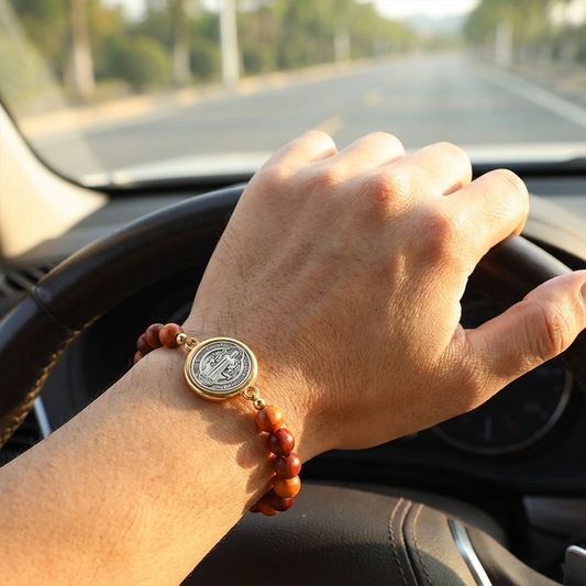 Unisex Adjustable Wooden Beads St Benedict Bracelet (50% OFF)