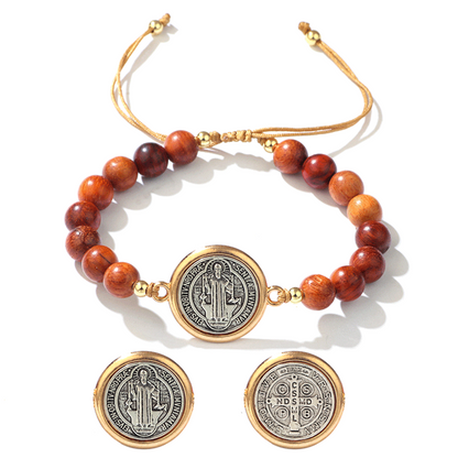 Unisex Adjustable Wooden Beads St Benedict Bracelet (50% OFF)