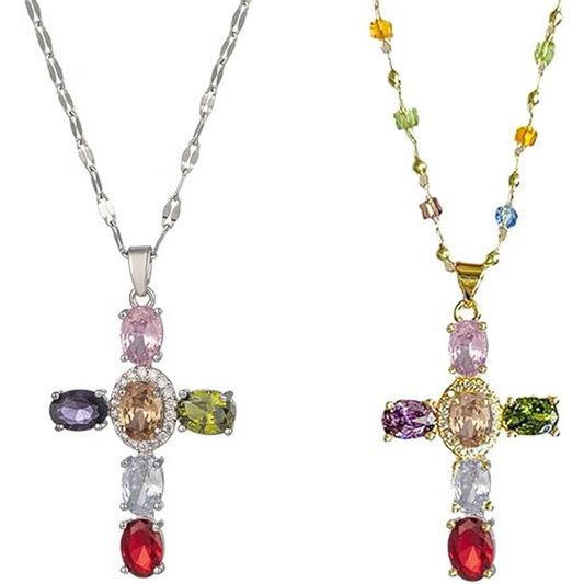📢Buy 1 Get 1 Free⏰Colorful Rhinestone Cross Pendant Necklaces