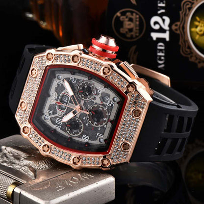 ⏳Limited-time 50% off⏰Men's Luxury barrel-shaped watch Rhinestone Embellished Watch⌚