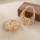 Gold-Plated Crescent Hoop Earrings with Enamel Flowers