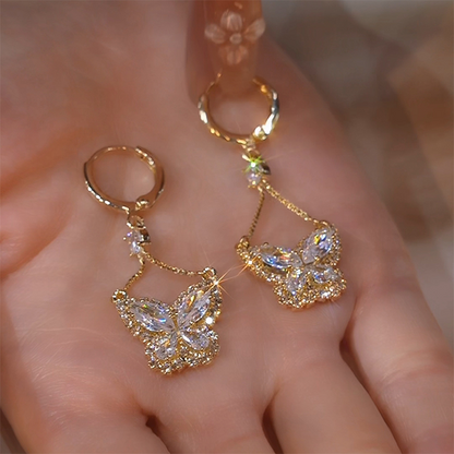 🦋 LIMITED-TIME 50% OFF! ✨ Sparkling Butterfly Drop Earrings – Cubic Zirconia, Gold Plating, Graceful Motion 💛