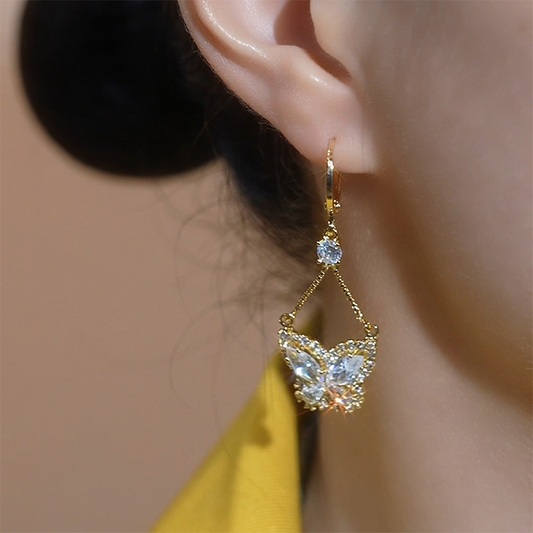 🦋 LIMITED-TIME 50% OFF! ✨ Sparkling Butterfly Drop Earrings – Cubic Zirconia, Gold Plating, Graceful Motion 💛