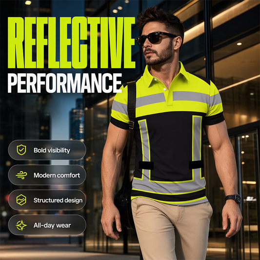⏳Time-Limited Special⏰Men's High Visibility Reflective Short Sleeve Shirt – Neon Blocks & Athletic Fit Cut ⏰