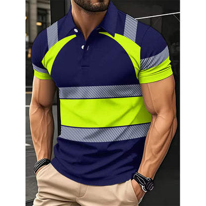 ⏳Time-Limited Special⏰Men's High Visibility Reflective Short Sleeve Shirt – Neon Blocks & Athletic Fit Cut ⏰