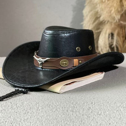 📢📢50% OFF !! ⏰Vintage Wide Brim Cowboy Hat with Strap