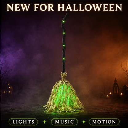 Animated Witch Broom Halloween Decoration with Lights and Sound